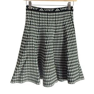 UNIF Black White Houndstooth Knit Logo Waist Fit & Flare Mini Skirt Size Medium